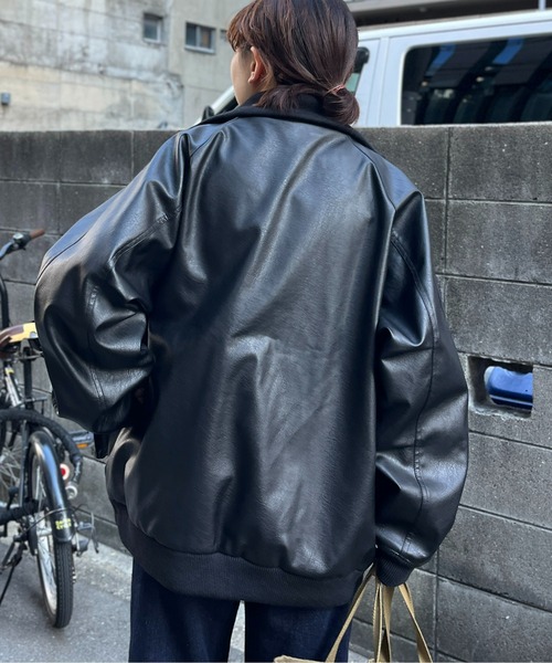 CPCM（シーピーシーエム）の「フェイクレザースタンドリブジャケット（ライダースジャケット・メンズ・ブラック/ブラウン・L/M）」の7枚目の写真