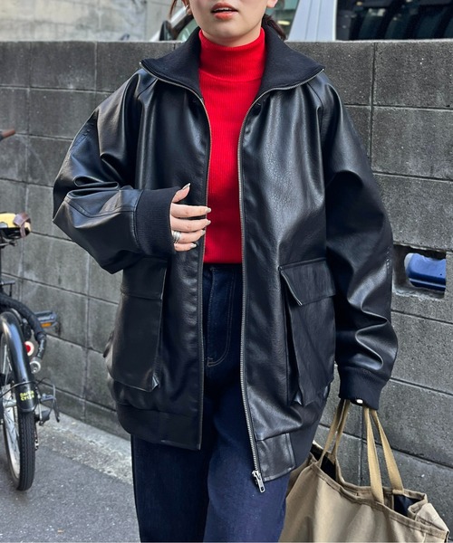 CPCM（シーピーシーエム）の「フェイクレザースタンドリブジャケット（ライダースジャケット・メンズ・ブラック/ブラウン・L/M）」の10枚目の写真