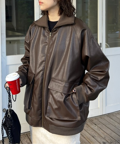 CPCM（シーピーシーエム）の「フェイクレザースタンドリブジャケット（ライダースジャケット・メンズ・ブラック/ブラウン・L/M）」の13枚目の写真