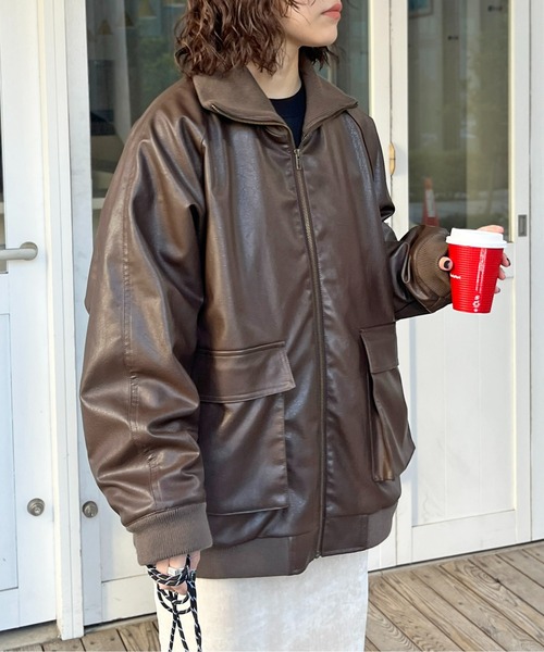 CPCM（シーピーシーエム）の「フェイクレザースタンドリブジャケット（ライダースジャケット・メンズ・ブラック/ブラウン・L/M）」の17枚目の写真