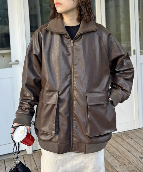 CPCM（シーピーシーエム）の「フェイクレザースタンドリブジャケット（ライダースジャケット・メンズ・ブラック/ブラウン・L/M）」の18枚目の写真