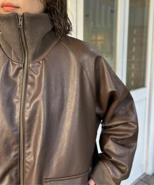 CPCM（シーピーシーエム）の「フェイクレザースタンドリブジャケット（ライダースジャケット・メンズ・ブラック/ブラウン・L/M）」の20枚目の写真