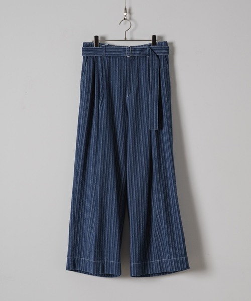CASPER JOHN(キャスパージョン)の「Belted stripe denim pants/ベルテッドストライプデニムパンツ(デニムパンツ・メンズ・ブラック/インディゴブルー・LARGE/MEDIUM/SMALL/X-SMALL)」の3枚目の写真
