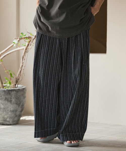 Casper John ストライプスラックス ブラック Casper John ワッシャー