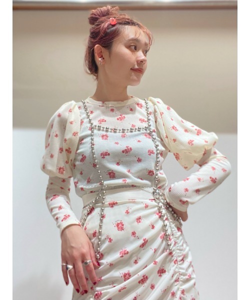 FURFUR（ファーファー）の「ミニフラワーサーマルトップス（Tシャツ/カットソー・レディース・ブラック/レッド/ブルー・FREE）」の3枚目の写真