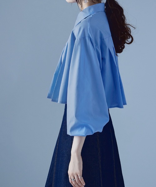 ★美品★ nagonstans ボリュームスリーブシャツ ブルー 青 サックス volume sleeve shirt（470HA830－0340