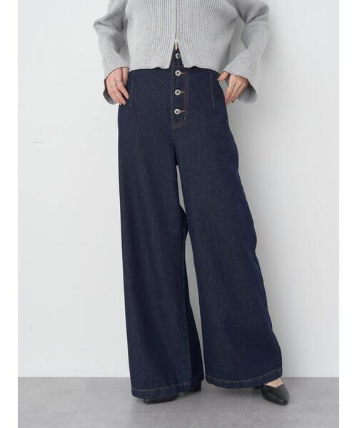 セール】ボタンフライワイドデニムパンツ（デニムパンツ