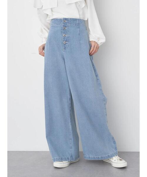 earth music&ecology（アースミュージックアンドエコロジー）の「ボタンフライワイドデニムパンツ（デニムパンツ・レディース・インディゴブルー/ライトインディゴブルー・S/M）」の14枚目の写真