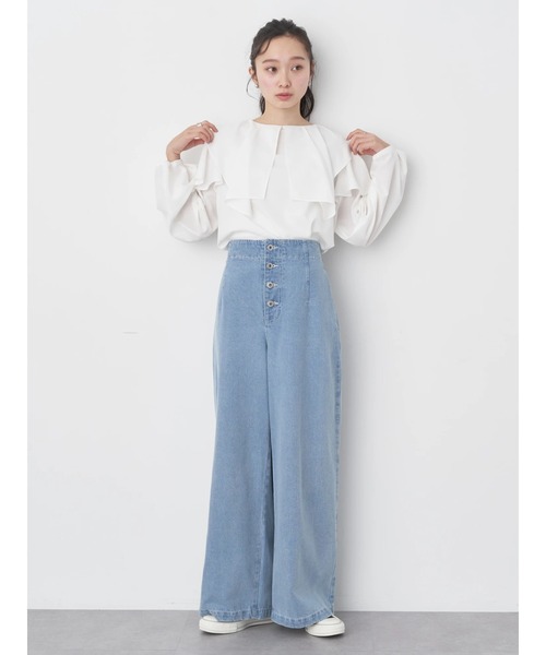 earth music&ecology（アースミュージックアンドエコロジー）の「ボタンフライワイドデニムパンツ（デニムパンツ・レディース・インディゴブルー/ライトインディゴブルー・S/M）」の6枚目の写真