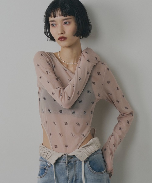 VIOLETTA（ヴィオレッタ）の「モノグラム柄シアーボディスーツ（その他