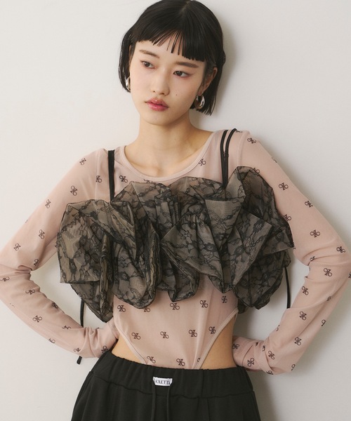 VIOLETTA(ヴィオレッタ)の「モノグラム柄シアーボディスーツ(その他トップス・レディース・ホワイト/ブラック/ベージュ・FREE)」の19枚目の写真