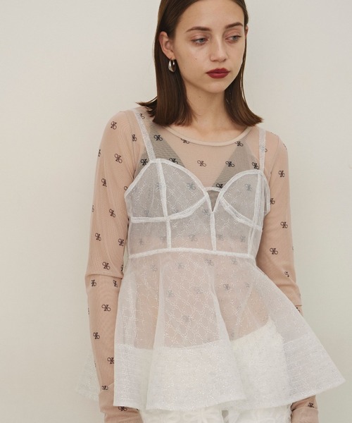 モノグラム柄シアーボディスーツ レディース VIOLETTA モノグラム柄シアーボディスーツ レディース
