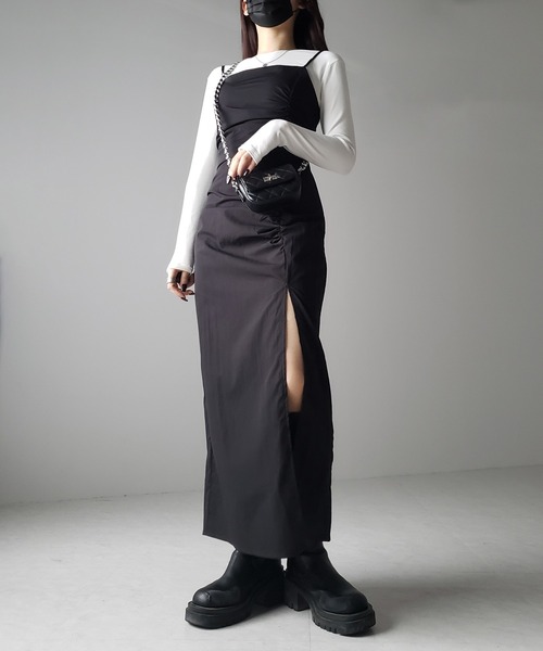 セール】※※【 3size ／ 3color 】深スリットタックギャザータイト