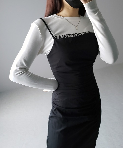 me+em select（ミームセレクト）の「※※【 ３size ／ ３color 】深スリットタックギャザータイトキャミワンピース（ワンピース・レディース・チャコール/ブラック/ライトグレー・LARGE/MEDIUM/SMALL）」の13枚目の写真