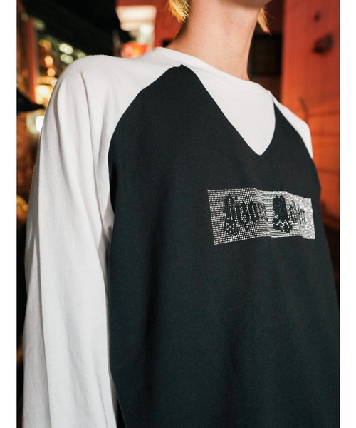 セール】【Bizarre Maiden】rhinestone logo raglan tee