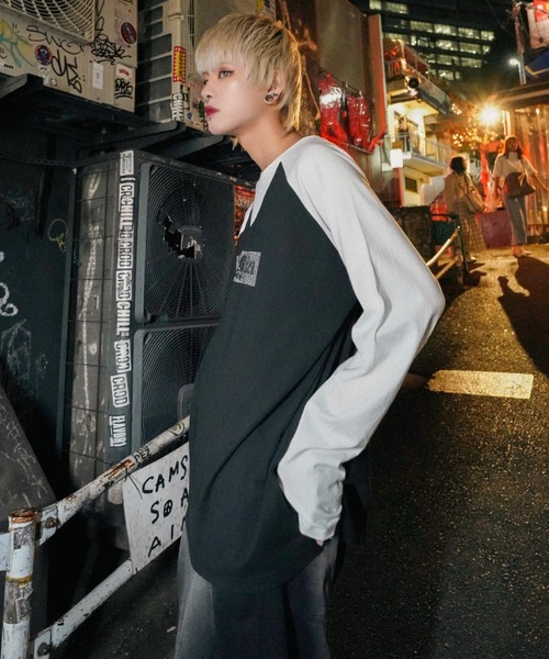 Bizarre Maiden ビザール メイデン ラインストーン ロゴ ラグラン Bizarre Maiden】rhinestone logo raglan tee (2color