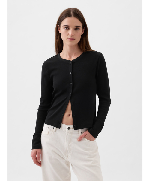 GAP（ギャップ）の「モダン リブ カーディガン シャツ（カーディガン/ボレロ・レディース・ホワイト/ブラック/グレー・XS/S/M/L/XL/XXS）」の2枚目の写真