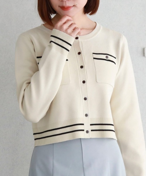 archives(アルシーヴ)の「配色ラインミラノリブニットカーディガン(カーディガン/ボレロ・レディース・ブラック系その他/ブルー/アイボリー/ホワイト×ブラック/ピンク系その他/グリーン系その他・MEDIUM)」の3枚目の写真