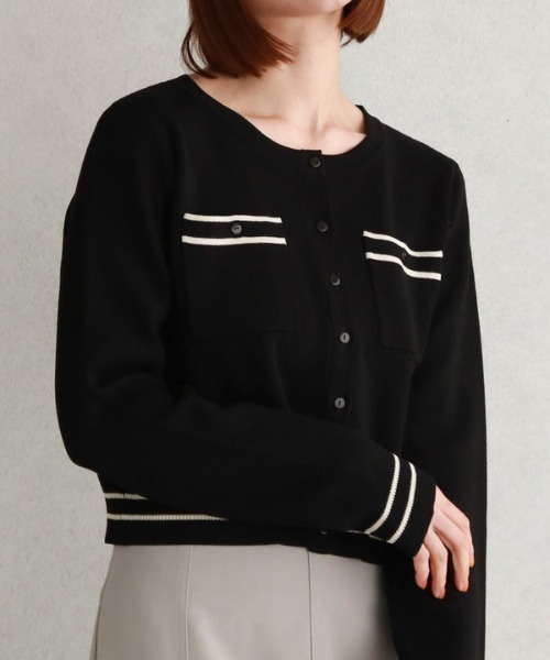 archives(アルシーヴ)の「配色ラインミラノリブニットカーディガン(カーディガン/ボレロ・レディース・ブラック系その他/ブルー/アイボリー/ホワイト×ブラック/ピンク系その他/グリーン系その他・MEDIUM)」の4枚目の写真