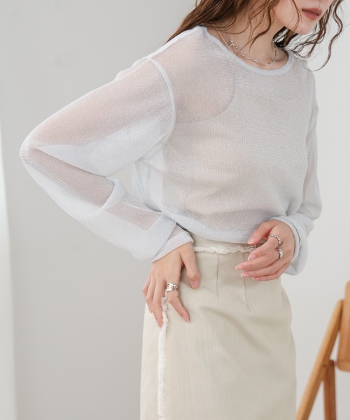 Bab(バブ)の「ラメシアーカットソー(Tシャツ/カットソー・レディース・アイボリー/ベージュ/ライトグレー/ブラック・FREE)」の20枚目の写真