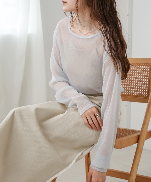 Bab(バブ)の「ラメシアーカットソー(Tシャツ/カットソー・レディース・アイボリー/ベージュ/ライトグレー/ブラック・FREE)」の19枚目の写真