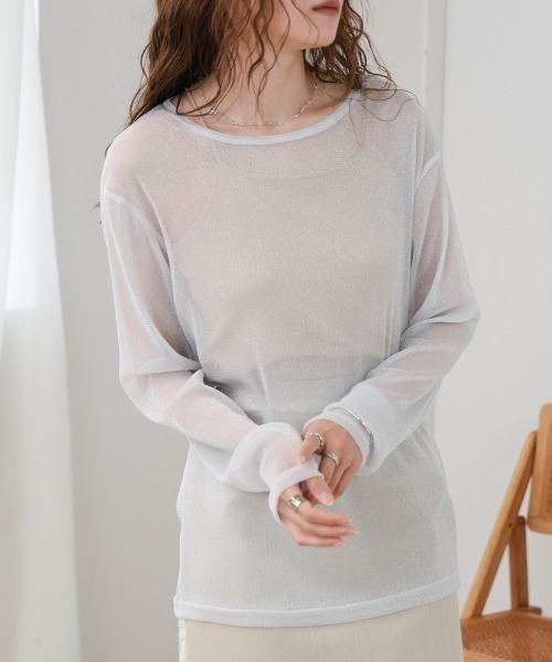 Bab(バブ)の「ラメシアーカットソー(Tシャツ/カットソー・レディース・アイボリー/ベージュ/ライトグレー/ブラック・FREE)」の15枚目の写真