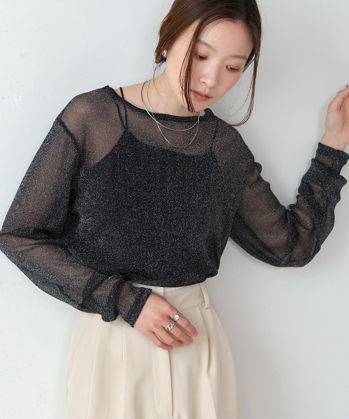Bab(バブ)の「ラメシアーカットソー(Tシャツ/カットソー・レディース・アイボリー/ベージュ/ライトグレー/ブラック・FREE)」の7枚目の写真