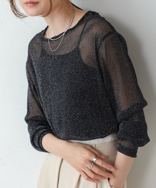 Bab(バブ)の「ラメシアーカットソー(Tシャツ/カットソー・レディース・アイボリー/ベージュ/ライトグレー/ブラック・FREE)」の9枚目の写真
