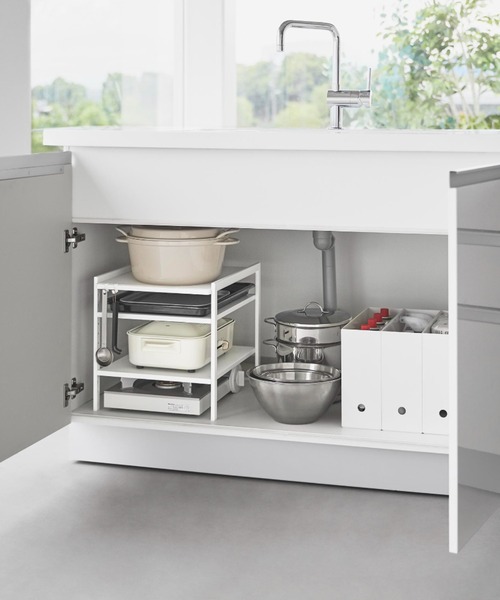 tower（タワー）の「tower(タワー) 高さ調節シンク下ラック（キッチン収納・レディース・ホワイト・ONE SIZE）」の5枚目の写真