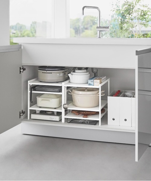 tower（タワー）の「tower(タワー) 高さ調節シンク下ラック（キッチン収納・レディース・ホワイト・ONE SIZE）」の6枚目の写真