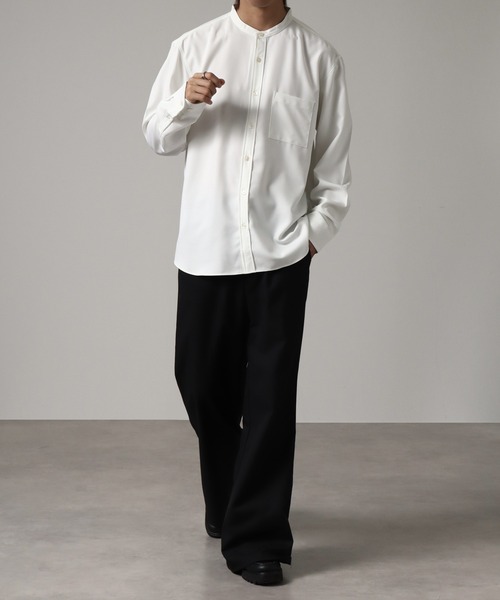 【新品】MARECHAL TERRE バンドカラーシャツ 白シャツ 日本製 MADE IN JAPAN】-Reflax-ファブリック ベーシック バンドカラーシャツ