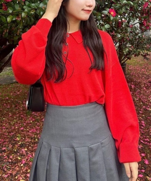 WHIMSIC(ウィムジック)の「【UNISEX】ファインニットポロシャツ(ポロシャツ・メンズ・チャコールグレー/レッド/グリーン/ブラック・FREE)」の4枚目の写真