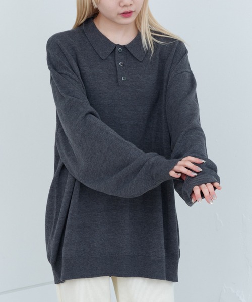 WHIMSIC(ウィムジック)の「【UNISEX】ファインニットポロシャツ(ポロシャツ・メンズ・チャコールグレー/レッド/グリーン/ブラック・FREE)」の3枚目の写真
