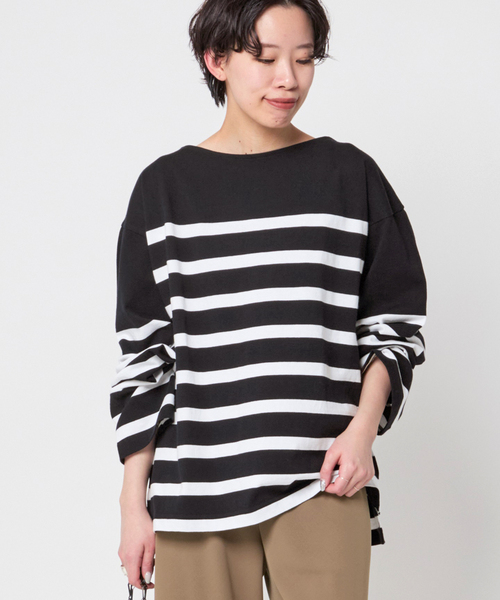 Johnbull(ジョンブル)の「【JOHNBULL/ジョンブル】別注ワイドピッチバスクTシャツ(Tシャツ/カットソー・レディース・ブラック・FREE)」の1枚目の写真