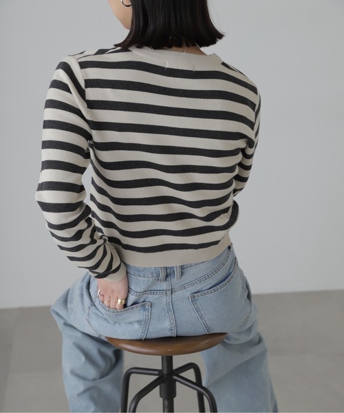 FREE'S MART（フリーズマート）の「コンパクトボーダーニットカーディガン（カーディガン/ボレロ・レディース・グレー系その他/オフホワイト/ピンク・FREE）」の21枚目の写真