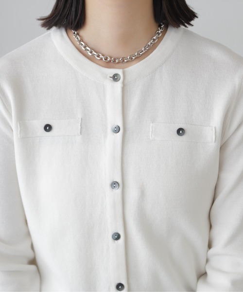 FREE'S MART（フリーズマート）の「コンパクトボーダーニットカーディガン（カーディガン/ボレロ・レディース・グレー系その他/オフホワイト/ピンク・FREE）」の11枚目の写真