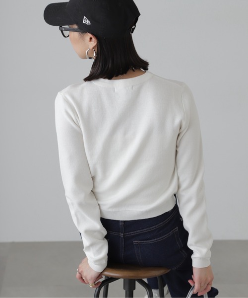 FREE'S MART（フリーズマート）の「コンパクトボーダーニットカーディガン（カーディガン/ボレロ・レディース・グレー系その他/オフホワイト/ピンク・FREE）」の7枚目の写真