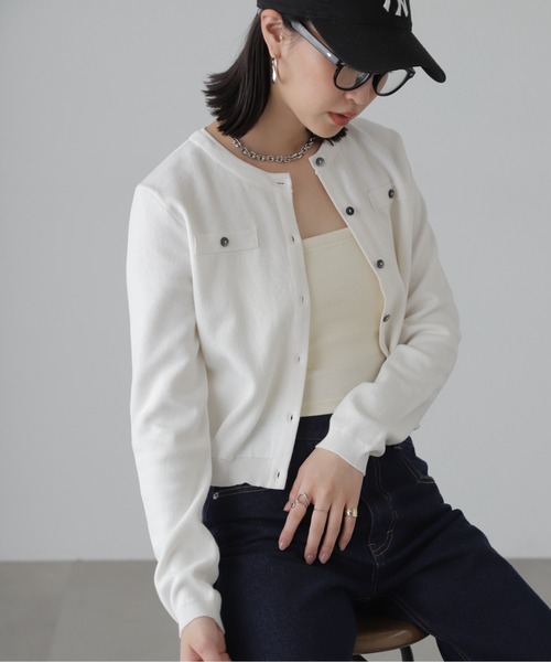 FREE'S MART（フリーズマート）の「コンパクトボーダーニットカーディガン（カーディガン/ボレロ・レディース・グレー系その他/オフホワイト/ピンク・FREE）」の10枚目の写真