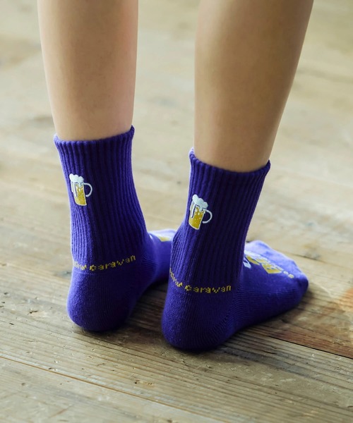 go slow caravan（ゴースローキャラバン）の「パイルジャガード刺繍クウォーターソックス（ソックス/靴下・メンズ・ブラック/ミント/コーラルピンク/ホワイト/バイオレット/ブルー・LARGE/MEDIUM）」の5枚目の写真