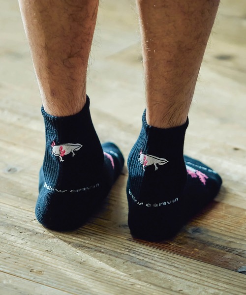 go slow caravan（ゴースローキャラバン）の「パイルジャガード刺繍クウォーターソックス（ソックス/靴下・メンズ・ブラック/ミント/コーラルピンク/ホワイト/バイオレット/ブルー・LARGE/MEDIUM）」の2枚目の写真
