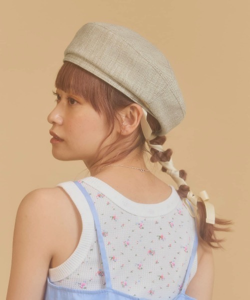 kaorinomori（カオリノモリ）の「kaorinomori ボンボンベレー / カオリノモリ（ハンチング/ベレー帽・レディース・ベージュ/ピンク・M/57.5cm）」の3枚目の写真