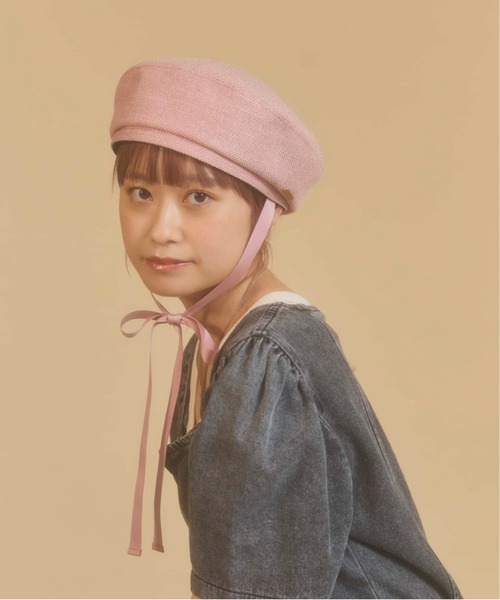 kaorinomori（カオリノモリ）の「kaorinomori ボンボンベレー / カオリノモリ（ハンチング/ベレー帽・レディース・ベージュ/ピンク・M/57.5cm）」の12枚目の写真