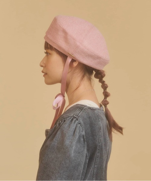 kaorinomori（カオリノモリ）の「kaorinomori ボンボンベレー / カオリノモリ（ハンチング/ベレー帽・レディース・ベージュ/ピンク・M/57.5cm）」の13枚目の写真