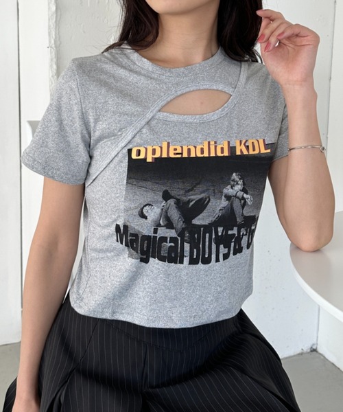CLEA(クレア)の「ロックプリントカットアウト半袖チビT(Tシャツ/カットソー・レディース・ホワイト/ブラック/グレー・L/M)」の8枚目の写真