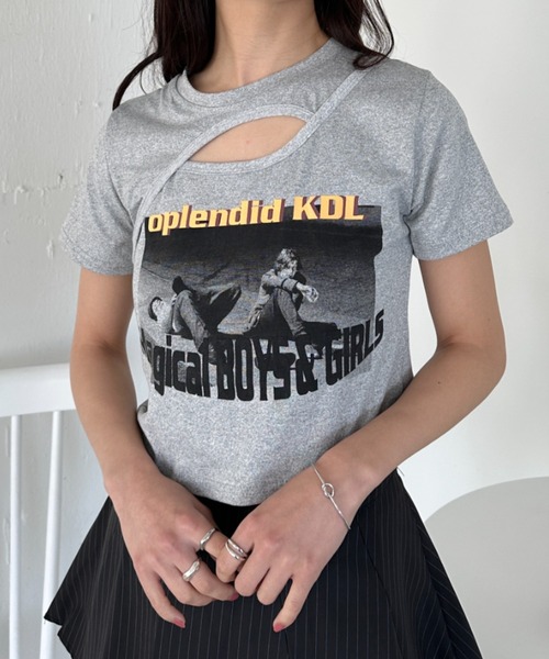CLEA(クレア)の「ロックプリントカットアウト半袖チビT(Tシャツ/カットソー・レディース・ホワイト/ブラック/グレー・L/M)」の15枚目の写真