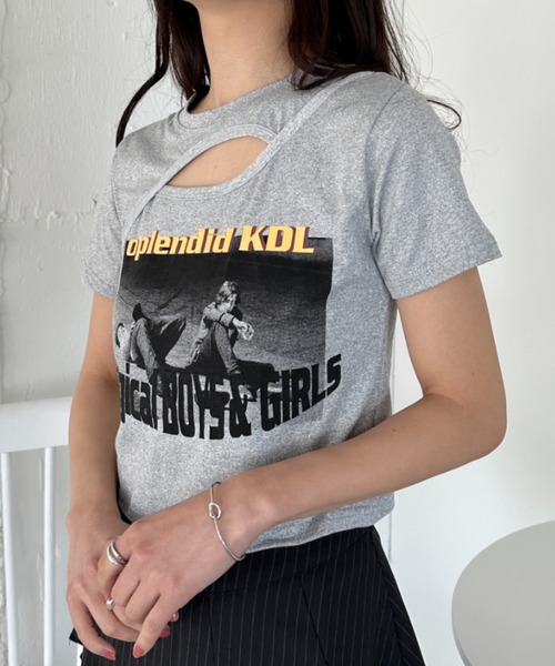 CLEA(クレア)の「ロックプリントカットアウト半袖チビT(Tシャツ/カットソー・レディース・ホワイト/ブラック/グレー・L/M)」の16枚目の写真