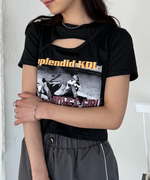 CLEA(クレア)の「ロックプリントカットアウト半袖チビT(Tシャツ/カットソー・レディース・ホワイト/ブラック/グレー・L/M)」の17枚目の写真