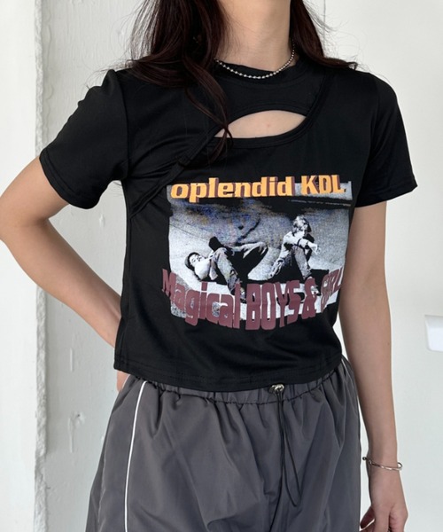 CLEA(クレア)の「ロックプリントカットアウト半袖チビT(Tシャツ/カットソー・レディース・ホワイト/ブラック/グレー・L/M)」の20枚目の写真