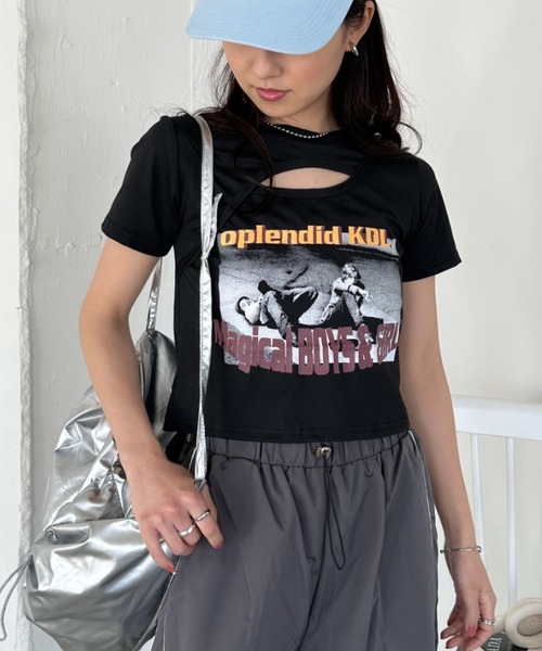 CLEA(クレア)の「ロックプリントカットアウト半袖チビT(Tシャツ/カットソー・レディース・ホワイト/ブラック/グレー・L/M)」の21枚目の写真