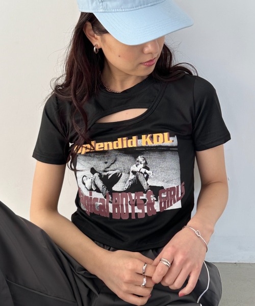 CLEA(クレア)の「ロックプリントカットアウト半袖チビT(Tシャツ/カットソー・レディース・ホワイト/ブラック/グレー・L/M)」の11枚目の写真